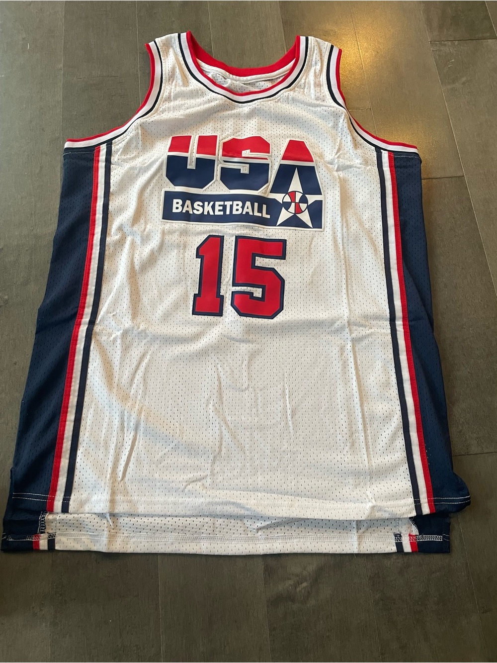1992 Dream Team USA #15  Magic Johnson White Red & Navy throwback Jersey L